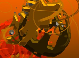 Cartoon water liquid particles droplets. Abatract painting. 2d illustration. Frozen motion small particle molecules. © Jakub