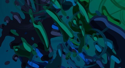 Cartoon water liquid particles droplets. Abatract painting. 2d illustration. Frozen motion small particle molecules. © Jakub