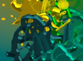 Cartoon water liquid particles droplets. Abatract painting. 2d illustration. Frozen motion small particle molecules. © Jakub