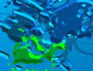 Cartoon water liquid particles droplets. Abatract painting. 2d illustration. Frozen motion small particle molecules. - obrazy, fototapety, plakaty