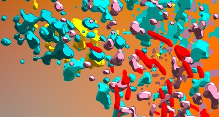 Cartoon water liquid particles droplets. Abatract painting. 2d illustration. Frozen motion small particle molecules. © Jakub