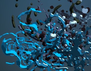 Cartoon water liquid particles droplets. Abatract painting. 2d illustration. Frozen motion small particle molecules. © Jakub