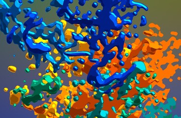 Fototapeta Cartoon water liquid particles droplets. Abatract painting. 2d illustration. Frozen motion small particle molecules. obraz