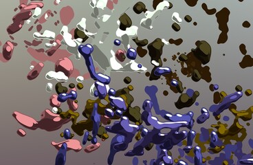 Cartoon water liquid particles droplets. Abatract painting. 2d illustration. Frozen motion small particle molecules. © Jakub