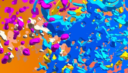 Fototapeta na wymiar Cartoon water liquid particles droplets. Abatract painting. 2d illustration. Frozen motion small particle molecules.