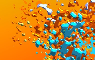 Cartoon water liquid particles droplets. Abatract painting. 2d illustration. Frozen motion small particle molecules. - obrazy, fototapety, plakaty