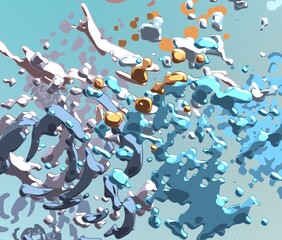 Cartoon water liquid particles droplets. Abatract painting. 2d illustration. Frozen motion small particle molecules. © Jakub