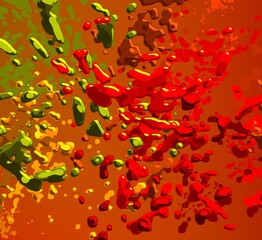 Cartoon water liquid particles droplets. Abatract painting. 2d illustration. Frozen motion small particle molecules. © Jakub