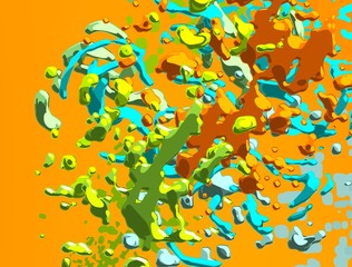 Cartoon water liquid particles droplets. Abatract painting. 2d illustration. Frozen motion small particle molecules.