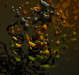 Cartoon water liquid particles droplets. Abatract painting. 2d illustration. Frozen motion small particle molecules. © Jakub
