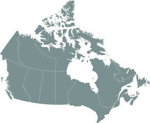 Simple blank gray vector administrative map of CANADA with white borders of provinces and territories