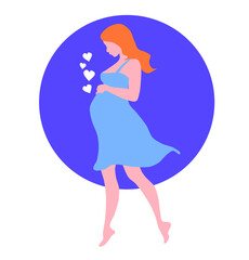Flat illustration, 
the pregnant woman 
Put a hand on a belly.