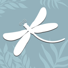 white silhouette flying dragonfly, on an abstract background