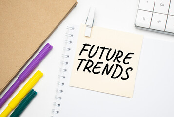 Future trends Notebook on laptop keyboard, on light background