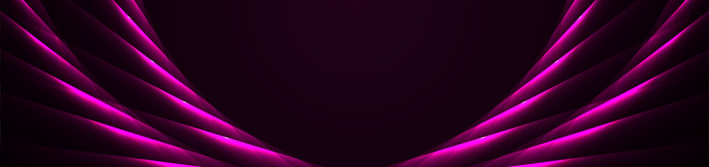 Glowing purple violet laser lines abstract hi-tech banner. Vector neon futuristic background