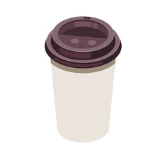 Disposable coffee paper cup. Flat isometric design.