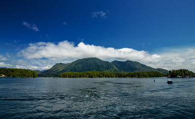 Panoramic view of the Pacific ocean as seen from Tofino, BC, Canada
