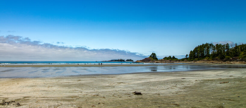 Panoramic view of the world famous surfing beach of Tofino, Vancouver Island, BC, Canada