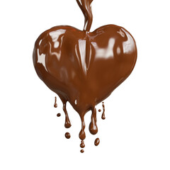 3D rendering of dripping melted chocolates in heart shape on transparent background,clipping path