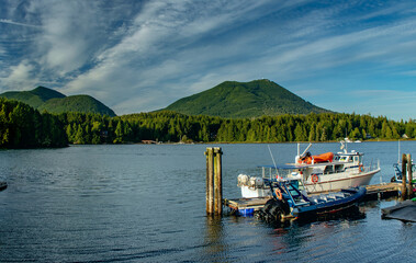 Panoramic view of Ucluelet port on the Vancouver Island on the Pacific Ocean in BC, Canada