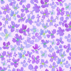 Fototapeta premium Periwinkle and purple watercolor flower repeating seamless pattern