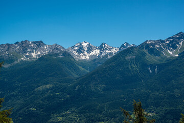 mountain panorama with snowy Monte Bianco on background