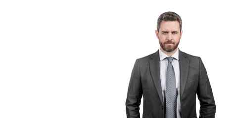 Serious realtor. Realtor isolated on white. Professional man. Lawyer in suit. Real-estate broker