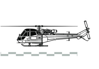 Westland Scout AH.1. Vector drawing of light utility helicopter. Side view. Image for illustration and infographics.