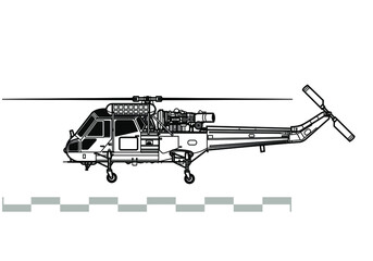 Westland Wasp HAS.1. Vector drawing of anti submarine helicopter. Side view. Image for illustration and infographics.