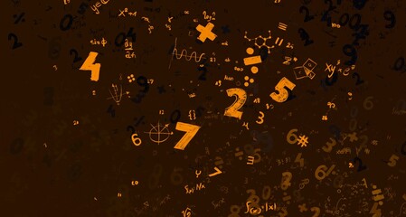 Numbers hand drawing with math symbols on colorful background. © Jakub