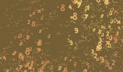 Numbers hand drawing with math symbols on colorful background.