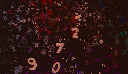 Numbers hand drawing with math symbols on colorful background. © Jakub