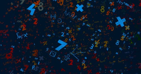 Numbers hand drawing with math symbols on colorful background. © Jakub