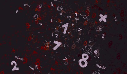 Numbers hand drawing with math symbols on colorful background. © Jakub