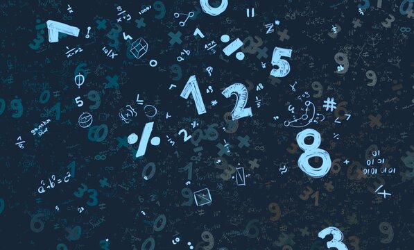 Numbers hand drawing with math symbols on colorful background.