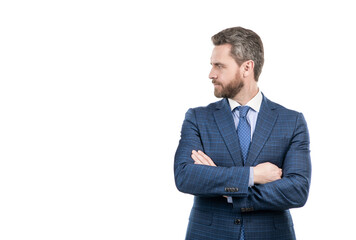 Confident professional employee man keep arms crossed in formal suit, confidence