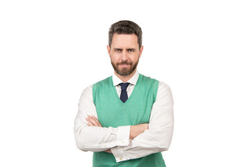 grizzled man crossed hands. mature elegant man with beard. hair and beard care.
