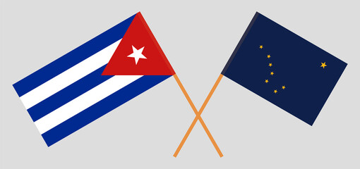 Crossed flags of Cuba and the State of Alaska. Official colors. Correct proportion