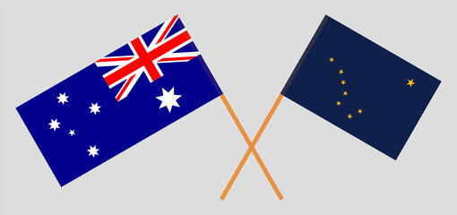 Crossed flags of Australia and the State of Alaska. Official colors. Correct proportion
