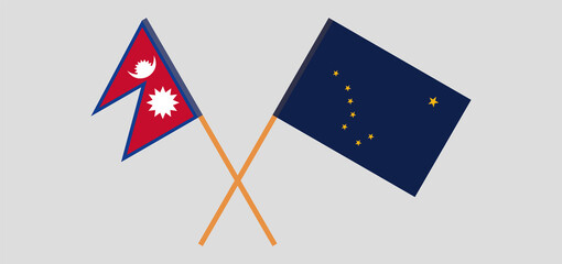 Crossed flags of Nepal and the State of Alaska. Official colors. Correct proportion