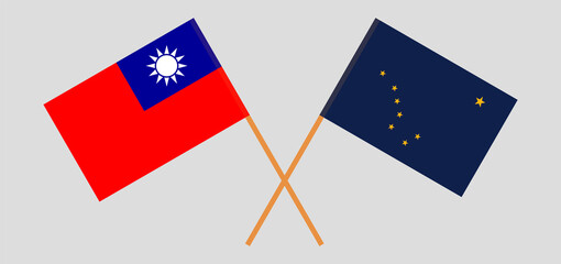 Crossed flags of Taiwan and the State of Alaska. Official colors. Correct proportion