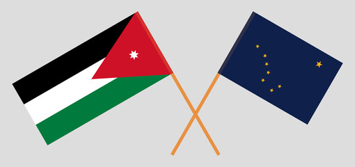 Crossed flags of Jordan and the State of Alaska. Official colors. Correct proportion