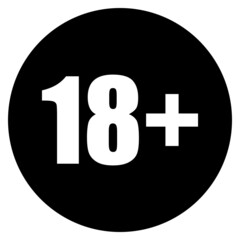 18 plus icon in black circle isolated on white background. 18 plus icon page symbol for your website design 18 plus icon logo, app, ui