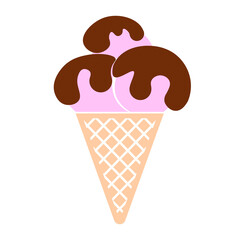 Ice cream in a waffle cone with three balls with chocolate vector icon