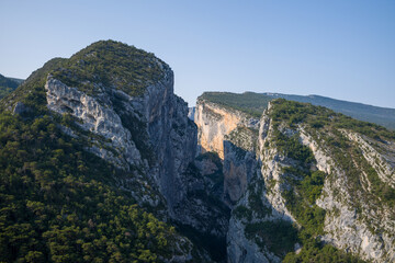 The panoramic view of Gorges du Verdon in Europe, France, Provence Alpes Cote dAzur, Var, in summer, on a sunny day.