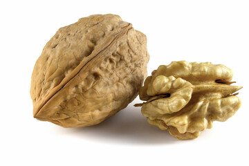 Fresh, nutritious, delicious walnut. Nuts isolated on white background.
