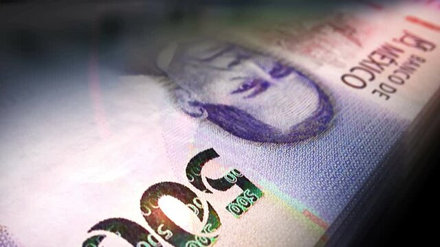 Mexico Pesos money counting. MXN banknotes. Fast cash note count macro loop. Business and economy loopable and seamless concept.