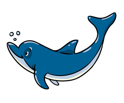 Dolphin in water. Kids vector animal illustration