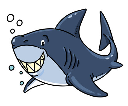 Shark in water. Funny kids vector illustration