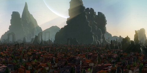 Temple ruins. Medieval stylized scenery. Morning light. © Jakub